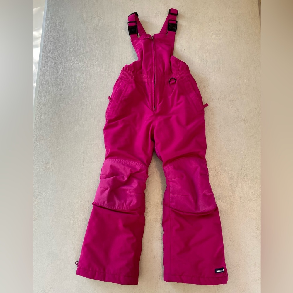 Kids Pink Lands End Squall Waterproof Insulated Iron Knee Snow Bibs Size…